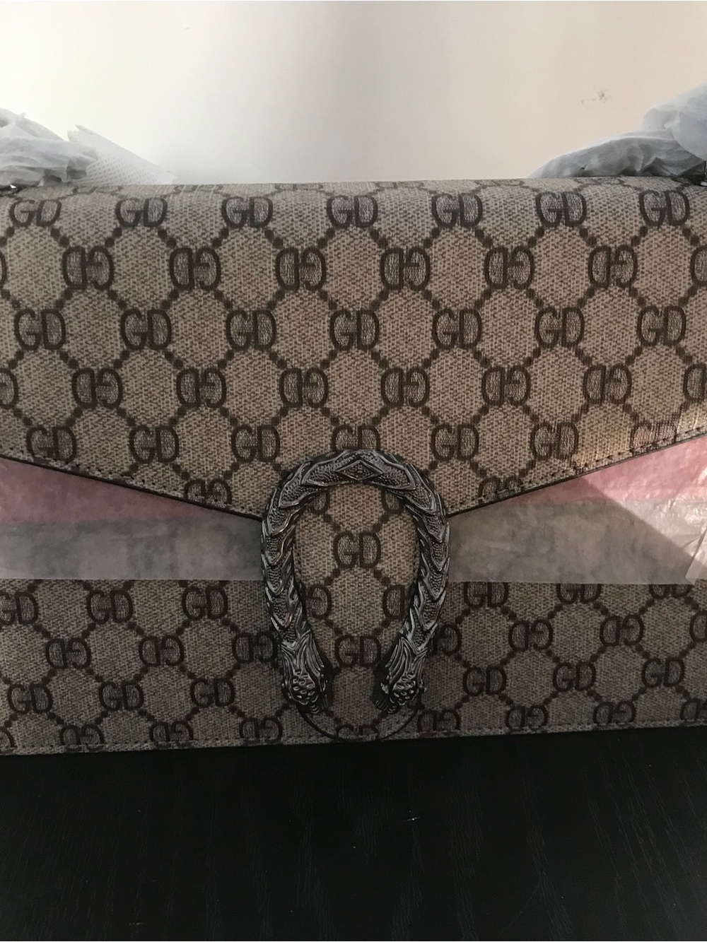 Monogram Beige Clutch with Silver Double-Head Hardware
